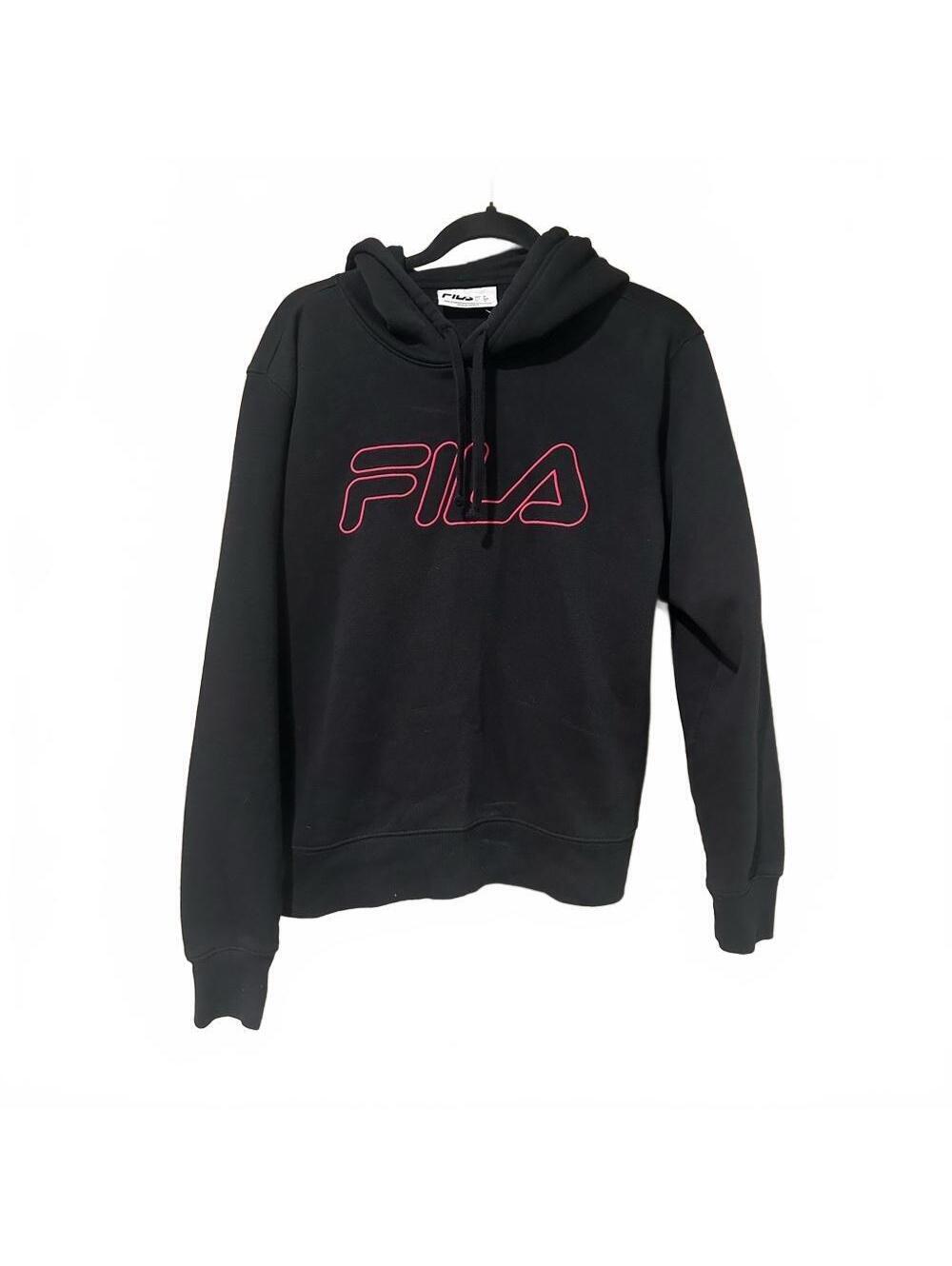 FILA Black Hoodie Sweatshirt with Pink Logo Outline